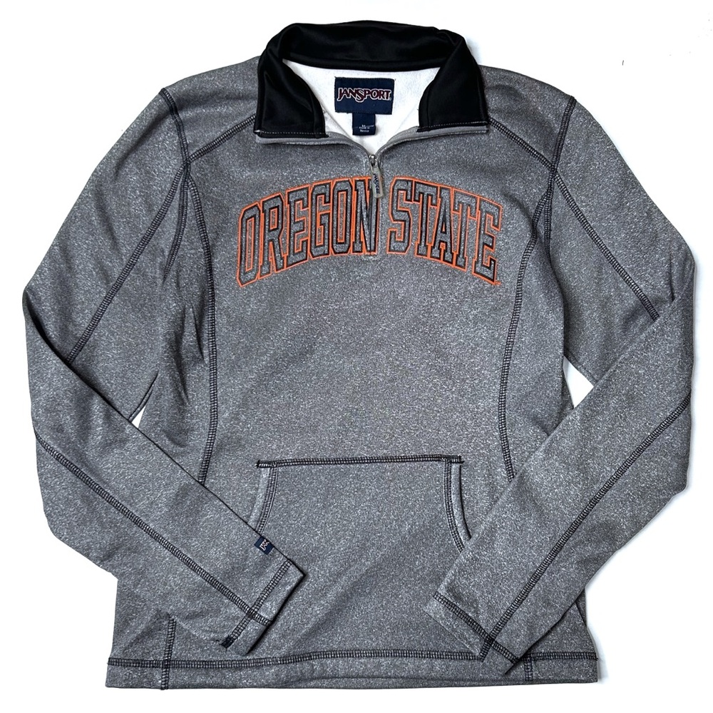 Jansport Oregon State Pullover Sweatshirt Quarter Zip Womens Medium College Gray